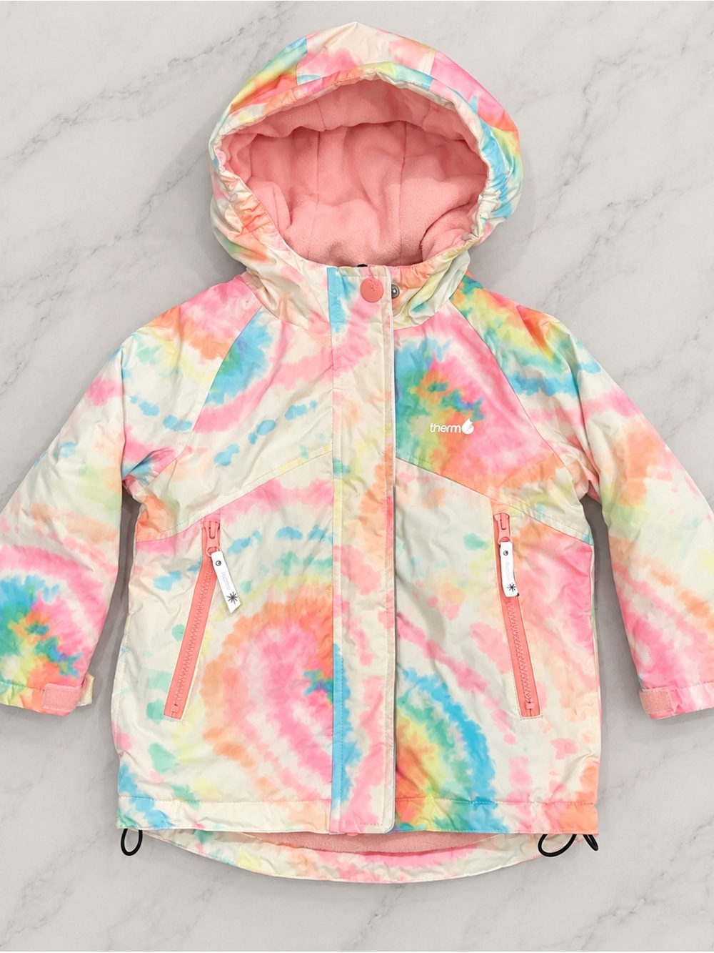 Therm Kids Tie Dye Snow Jacket Size 2 Pink Fleece Lined Winter Coat